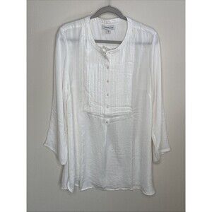 Coldwater Creek Sheer Long Sleeve Pullover Tunic Top Off White XL